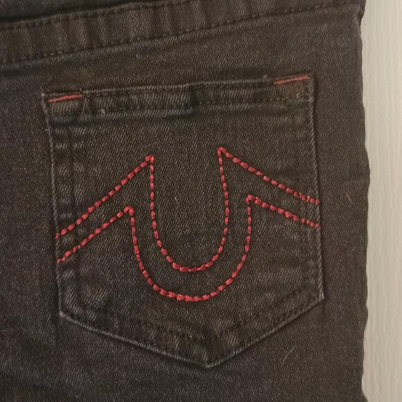 True Religion Cargo Jeans Kids 7 Black Denim Logo Pants Adjustable Waist - Picture 2 of 10